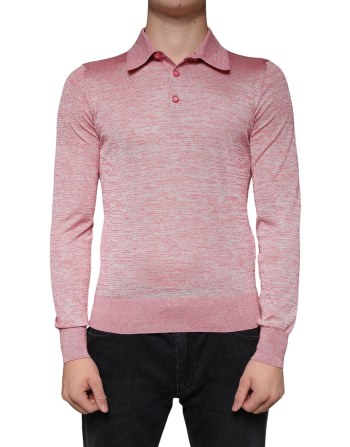 T-shirt Polo Homme à Manches Longues en Polyester Rose Dolce & Gabbana