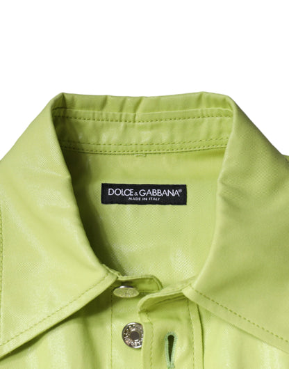 Chemise boutonnée à col en coton vert Dolce & Gabbana pour homme