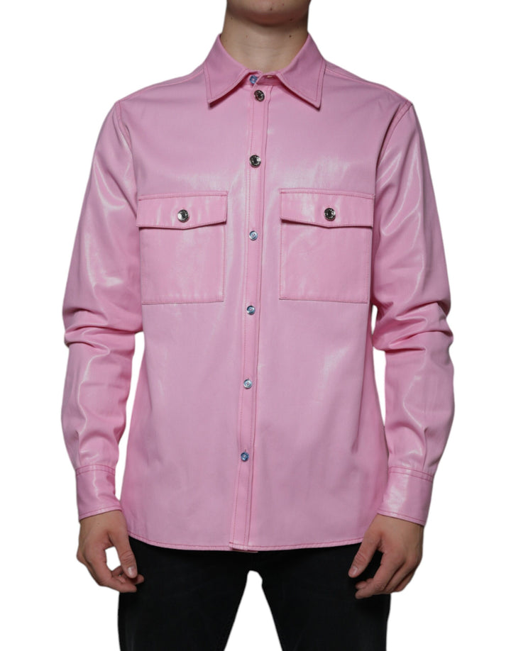 Chemise boutonnée à col en coton rose Dolce & Gabbana