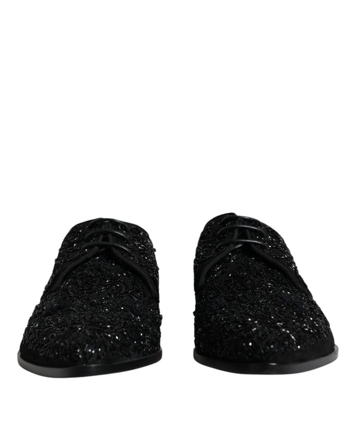 Zapatos formales Derby de ante negros adornados de Dolce & Gabbana
