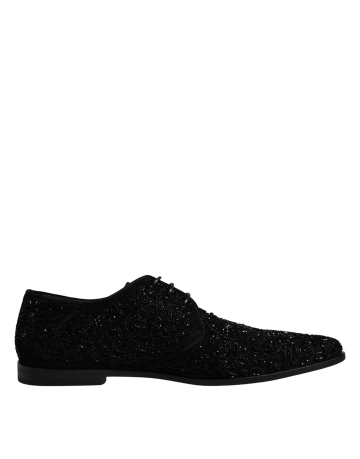 Zapatos formales Derby de ante negros adornados de Dolce & Gabbana
