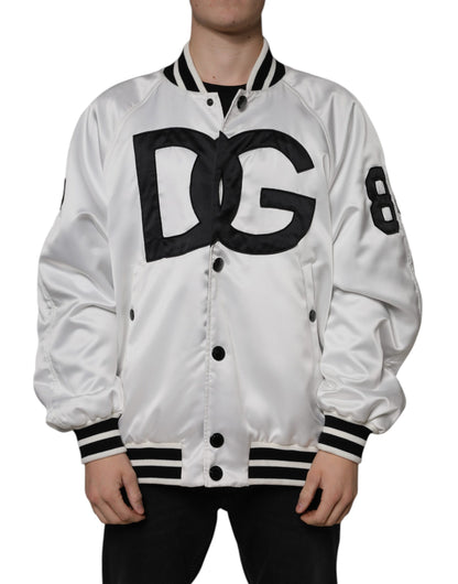 Chaqueta bomber con cremallera completa, logotipo y poliéster blanco de Dolce & Gabbana