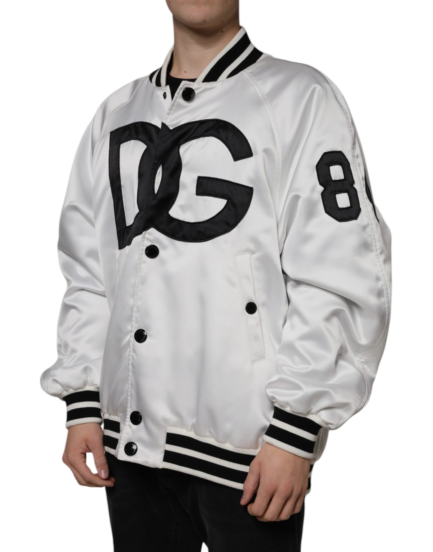 Chaqueta bomber con cremallera completa, logotipo y poliéster blanco de Dolce & Gabbana