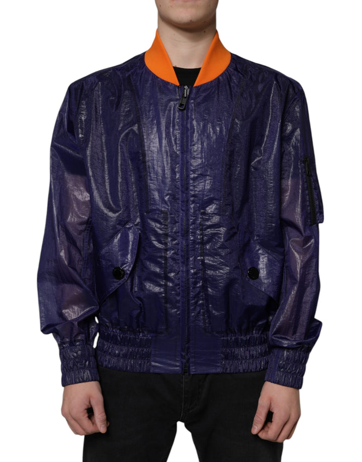 Blouson bomber Dolce & Gabbana en coton stretch bleu avec fermeture éclair intégrale