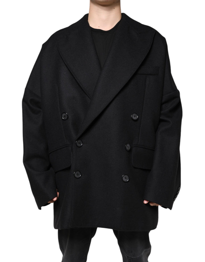 Abrigo con chaqueta cruzada de lana negra para hombre Dolce & Gabbana