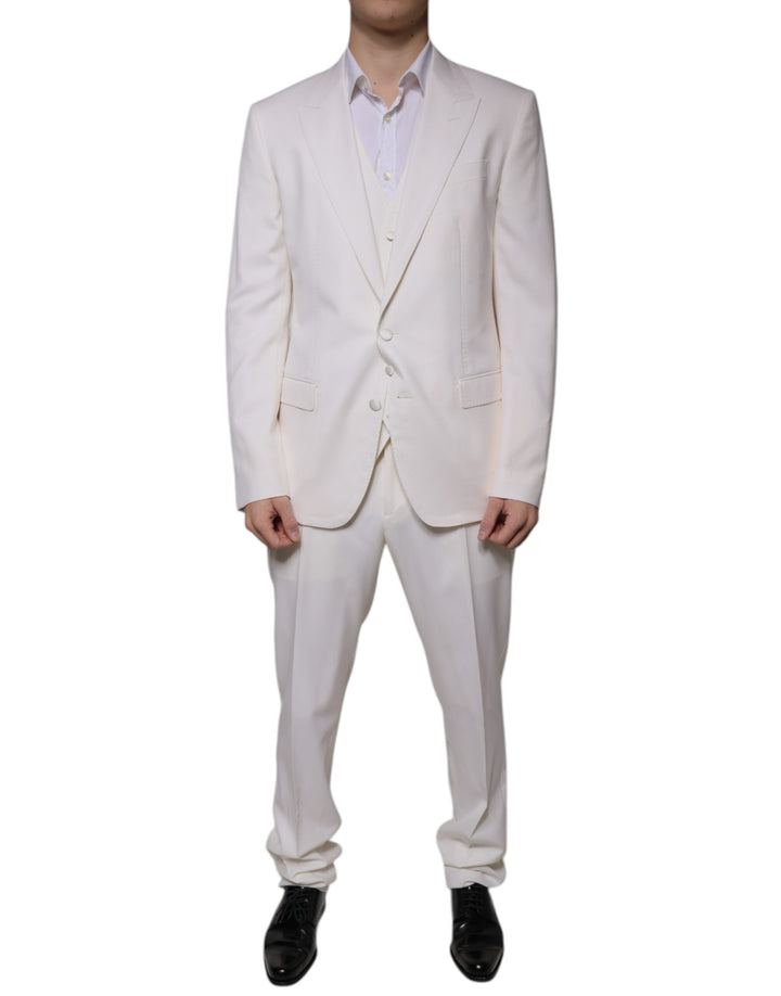 Traje de vestir formal de 3 piezas entallado de lana y seda blanca de Dolce & Gabbana