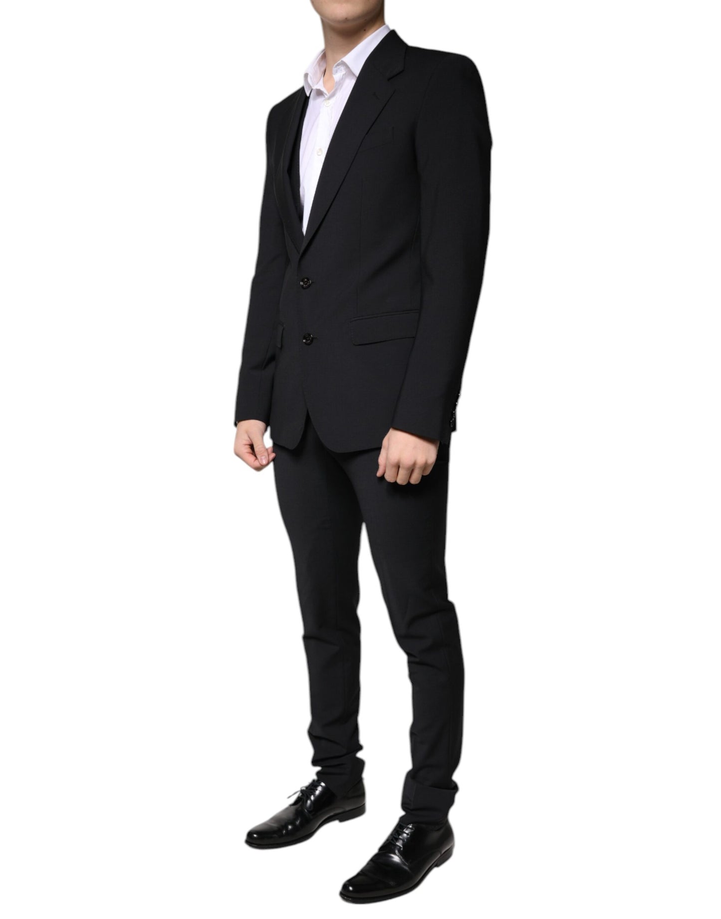 Traje de lana negro formal de 3 piezas Dolce & Gabbana de corte ajustado para hombre
