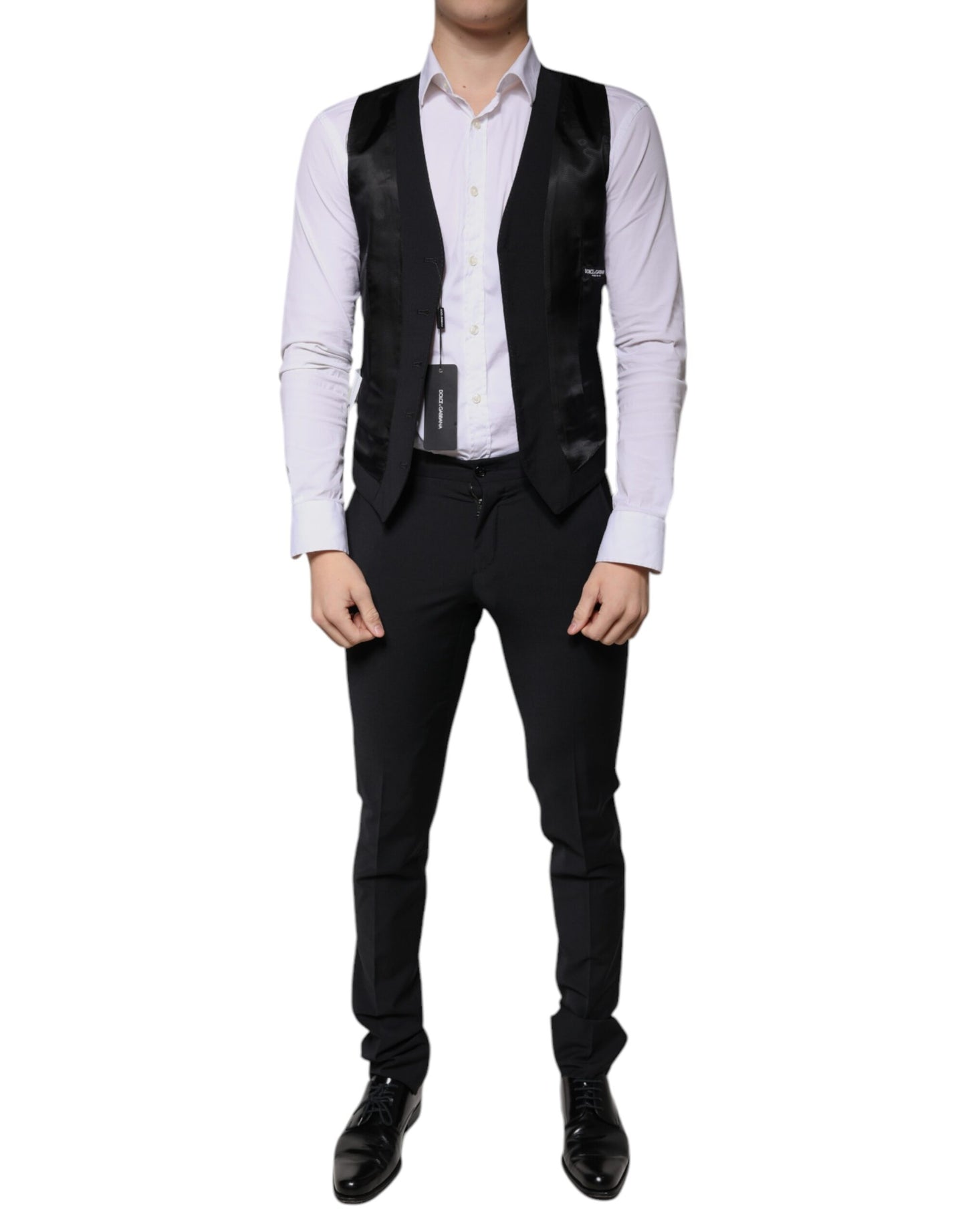 Traje de lana negro formal de 3 piezas Dolce & Gabbana de corte ajustado para hombre