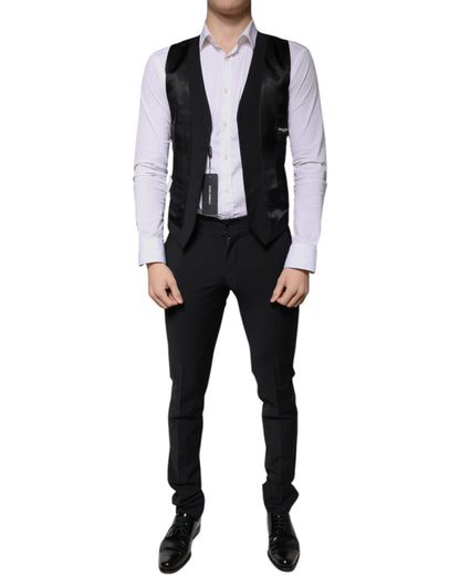 Traje de lana negro formal de 3 piezas Dolce & Gabbana de corte ajustado para hombre