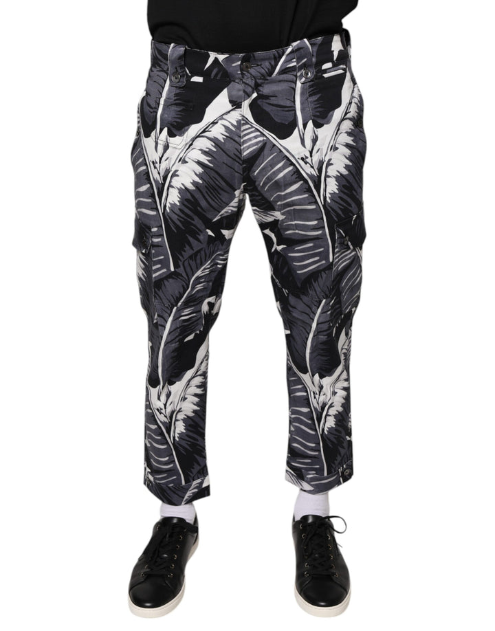 Pantacourt Dolce & Gabbana en coton stretch gris à imprimé feuilles de bananier