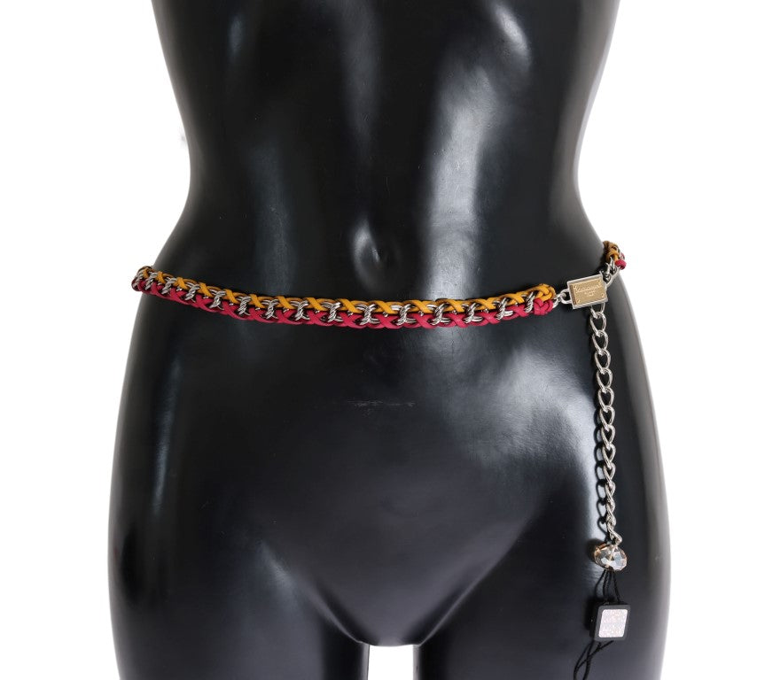 Ceinture Dolce & Gabbana en cuir rouge et jaune ornée de cristaux