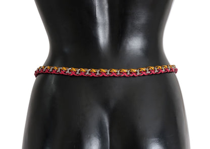 Ceinture Dolce & Gabbana en cuir rouge et jaune ornée de cristaux