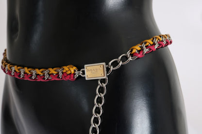 Ceinture Dolce & Gabbana en cuir rouge et jaune ornée de cristaux