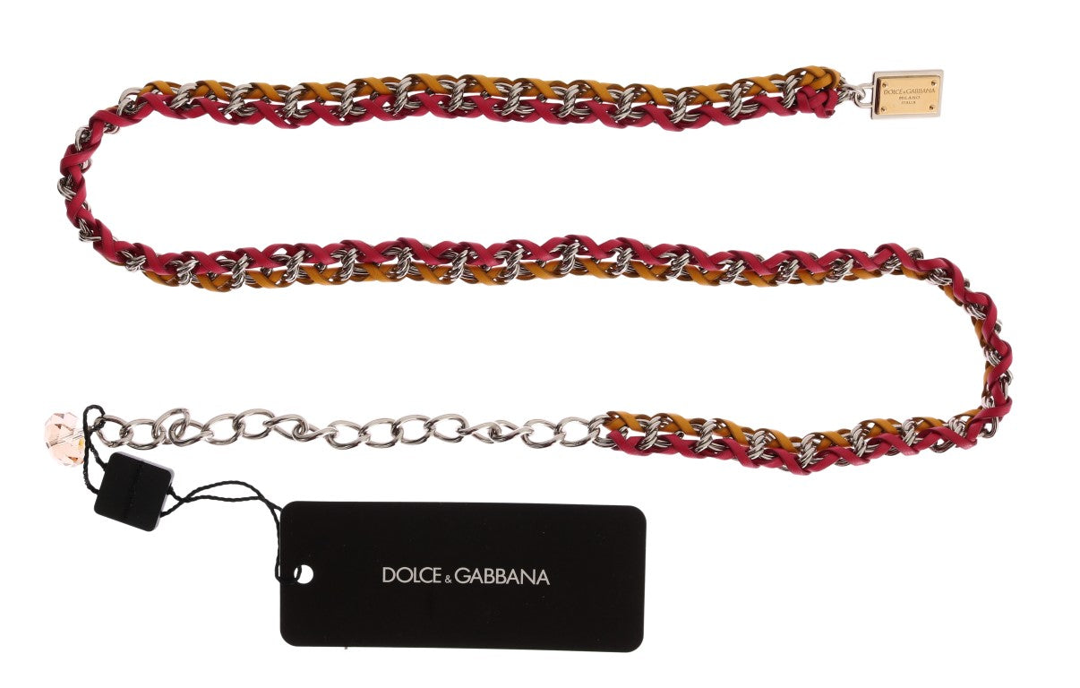 Ceinture Dolce & Gabbana en cuir rouge et jaune ornée de cristaux