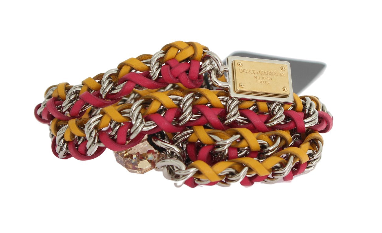 Ceinture Dolce & Gabbana en cuir rouge et jaune ornée de cristaux