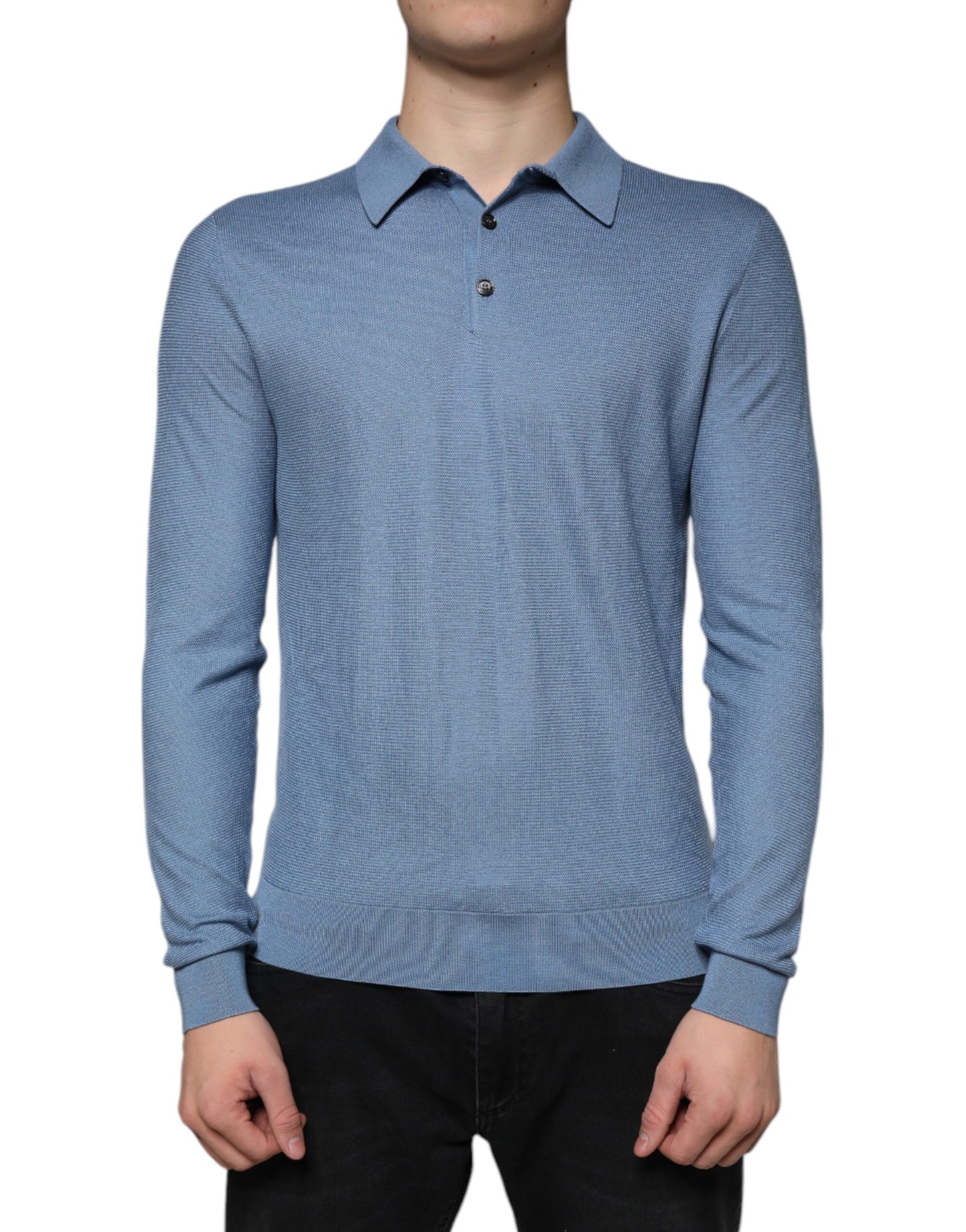 Pull Dolce & Gabbana en soie bleu ciel pour homme, avec col