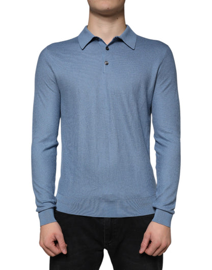 Pull Dolce & Gabbana en soie bleu ciel pour homme, avec col