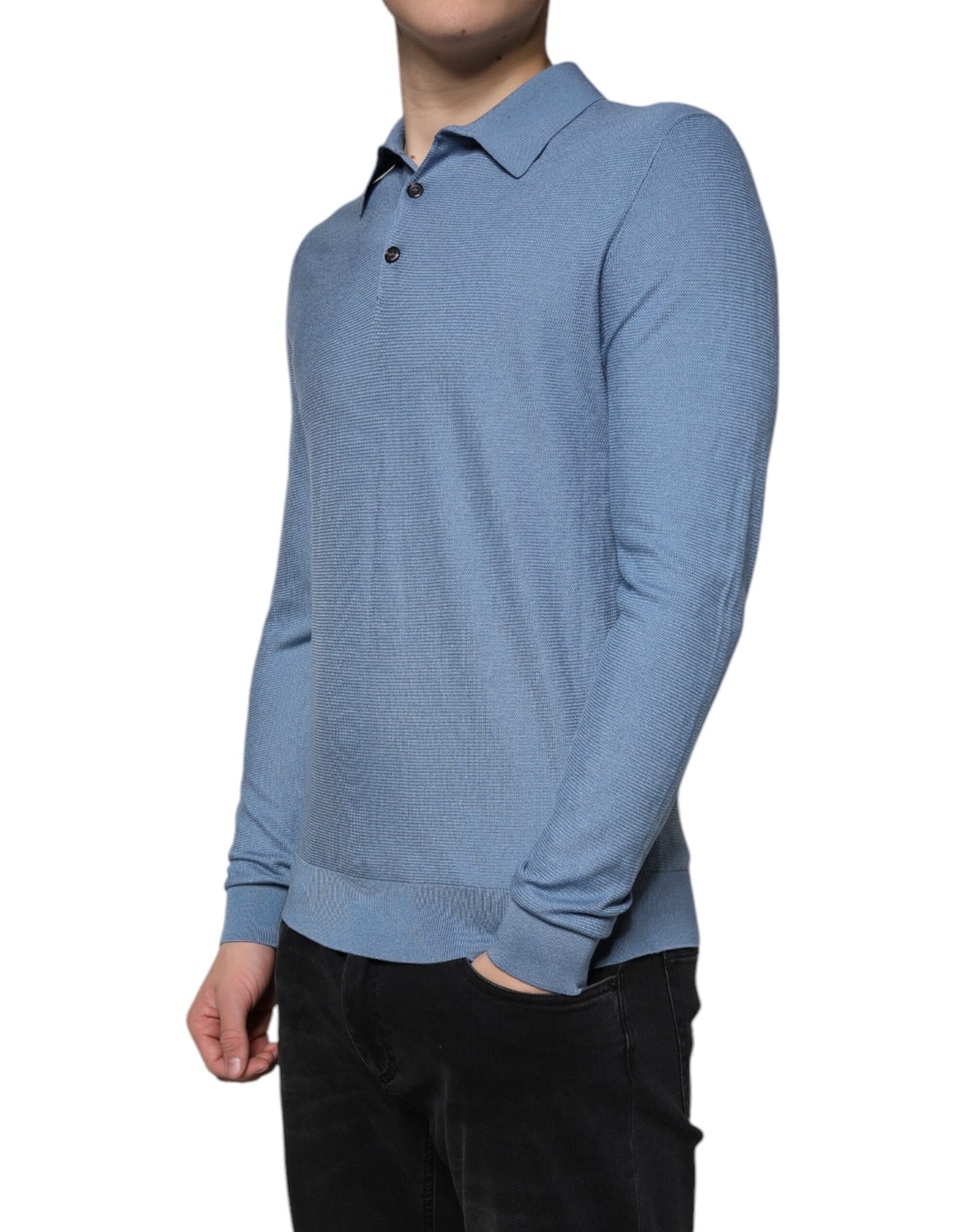 Pull Dolce & Gabbana en soie bleu ciel pour homme, avec col