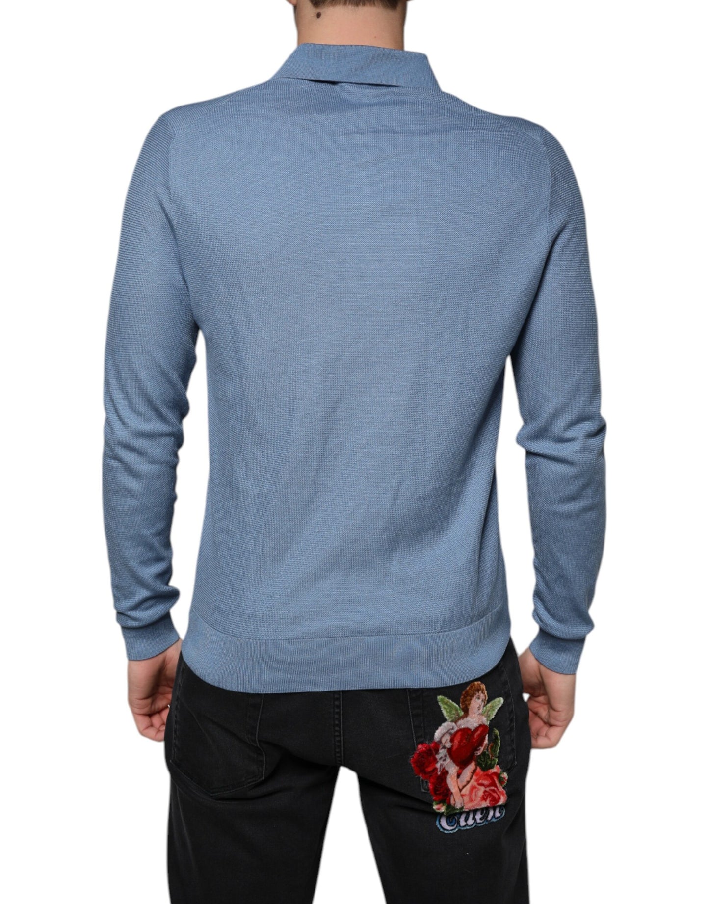 Pull Dolce & Gabbana en soie bleu ciel pour homme, avec col