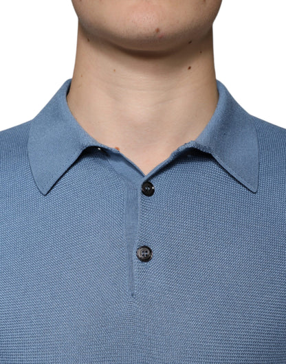 Pull Dolce & Gabbana en soie bleu ciel pour homme, avec col