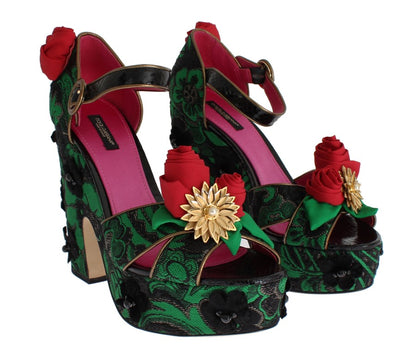 Chaussures Dolce & Gabbana en brocart vert, serpentin et roses de cristal