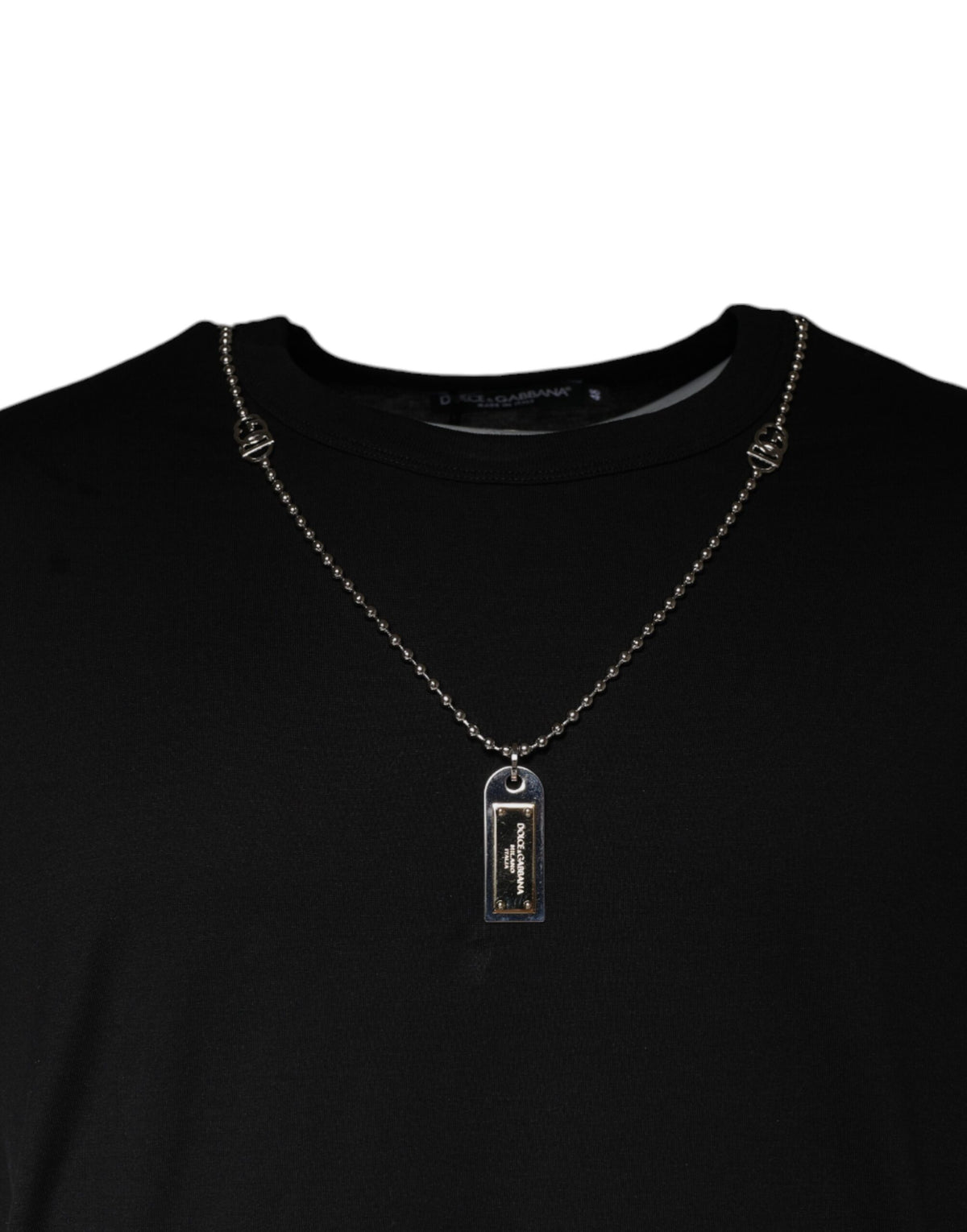 T-shirt en coton noir orné d'un collier Dolce & Gabbana