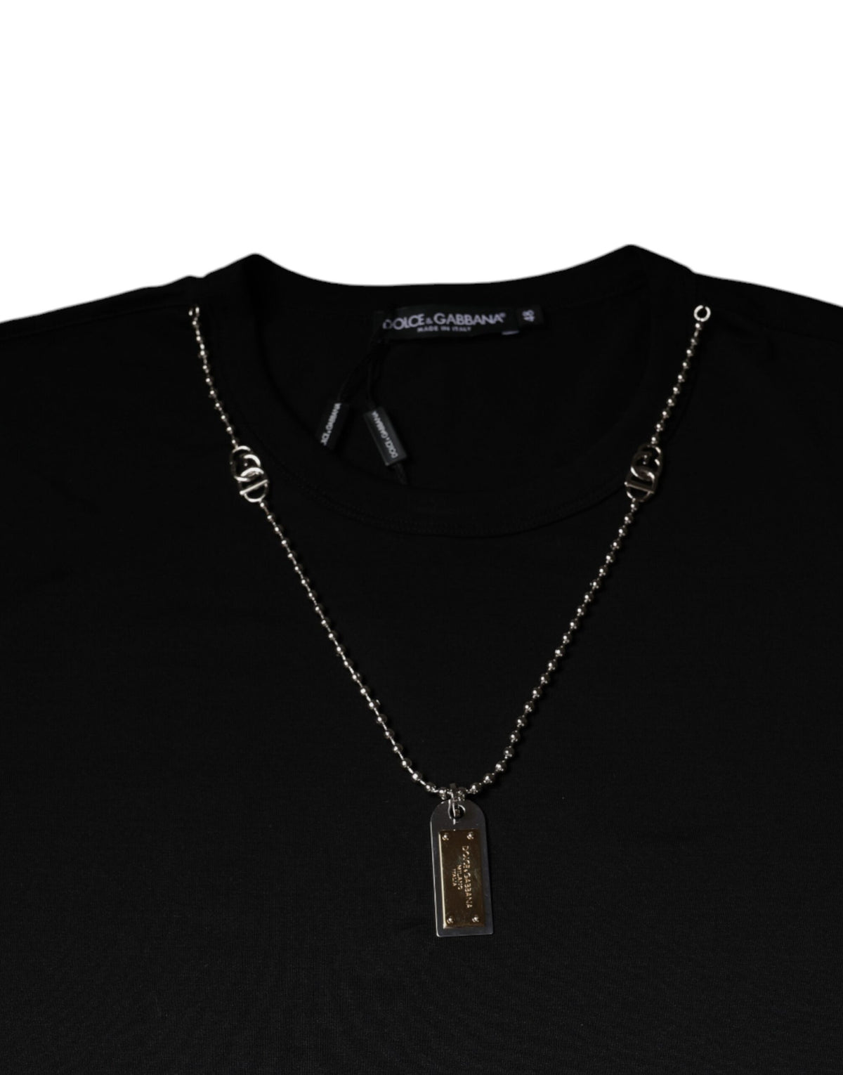 T-shirt en coton noir orné d'un collier Dolce & Gabbana