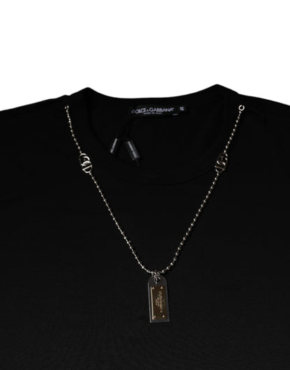 T-shirt en coton noir orné d'un collier Dolce & Gabbana