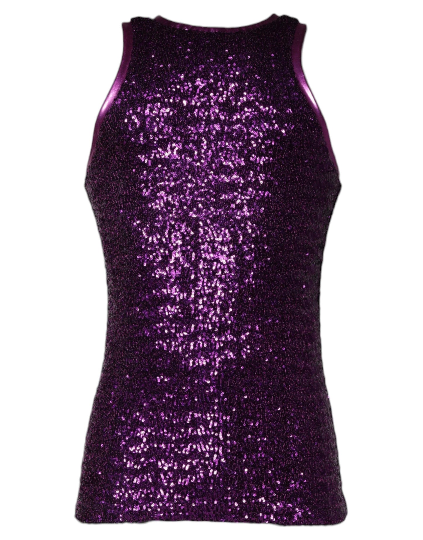Dolce & Gabbana Camiseta sin mangas morada de cuello redondo con lentejuelas