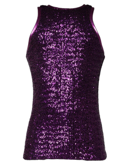 Dolce & Gabbana Camiseta sin mangas morada de cuello redondo con lentejuelas