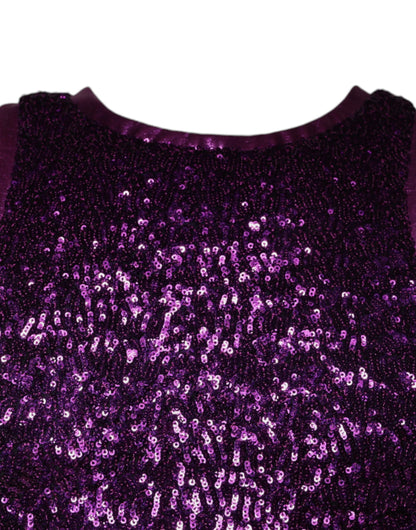 Dolce & Gabbana Camiseta sin mangas morada de cuello redondo con lentejuelas