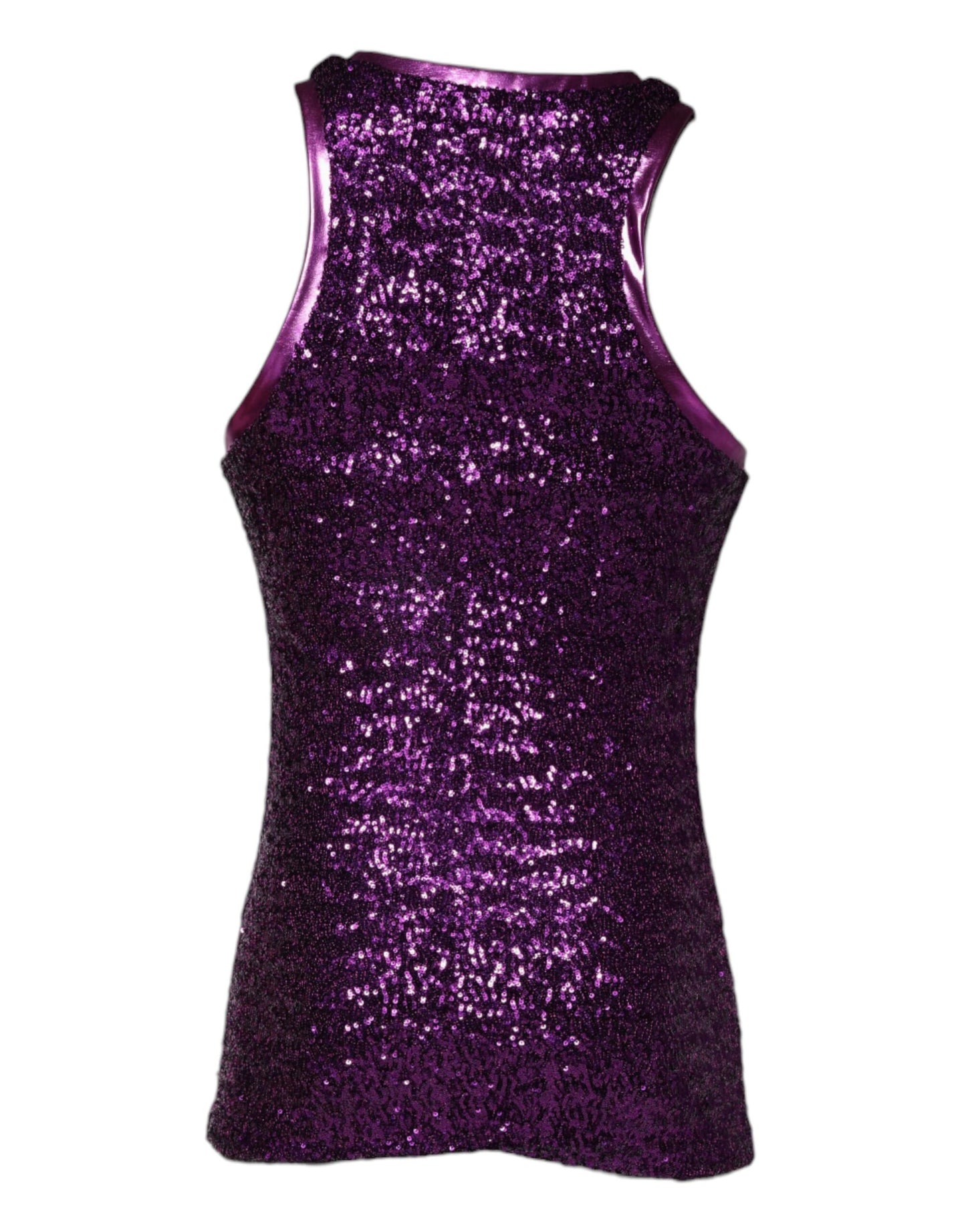 Dolce & Gabbana Camiseta sin mangas morada de cuello redondo con lentejuelas