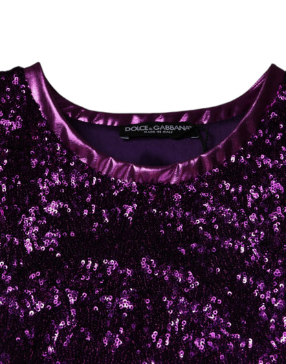 Dolce & Gabbana Camiseta sin mangas morada de cuello redondo con lentejuelas