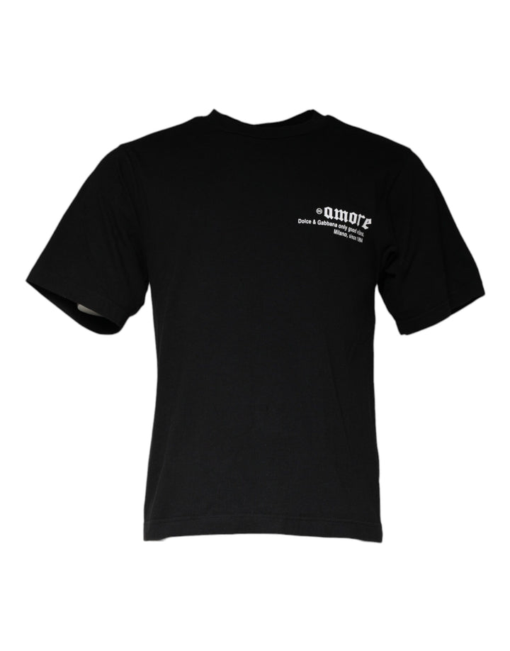 T-shirt noir en coton à col ras du cou imprimé Amore Dolce & Gabbana