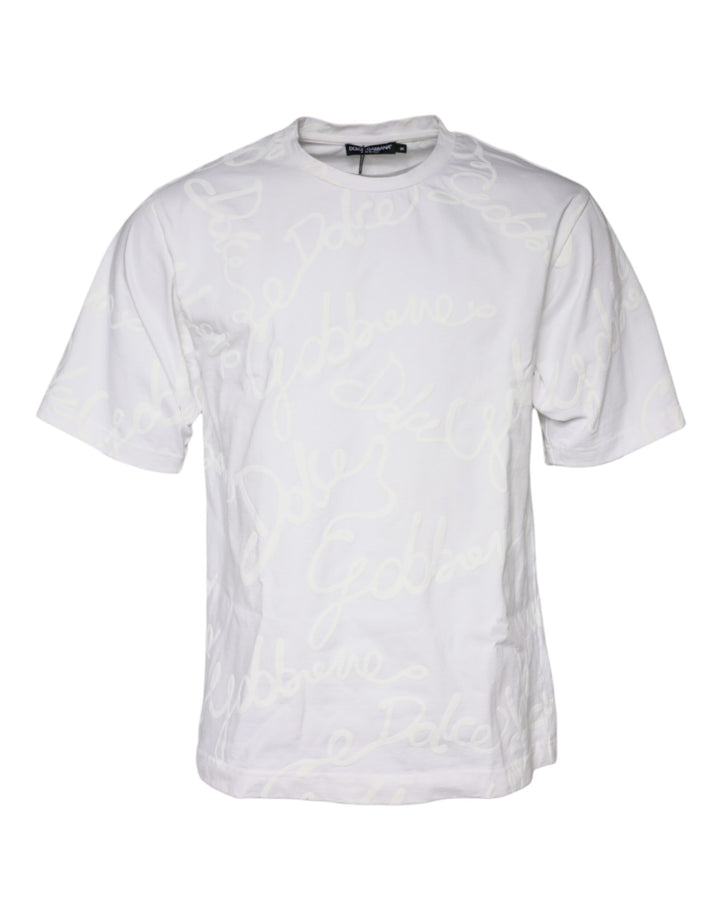T-shirt à col rond en coton blanc imprimé logo Dolce & Gabbana