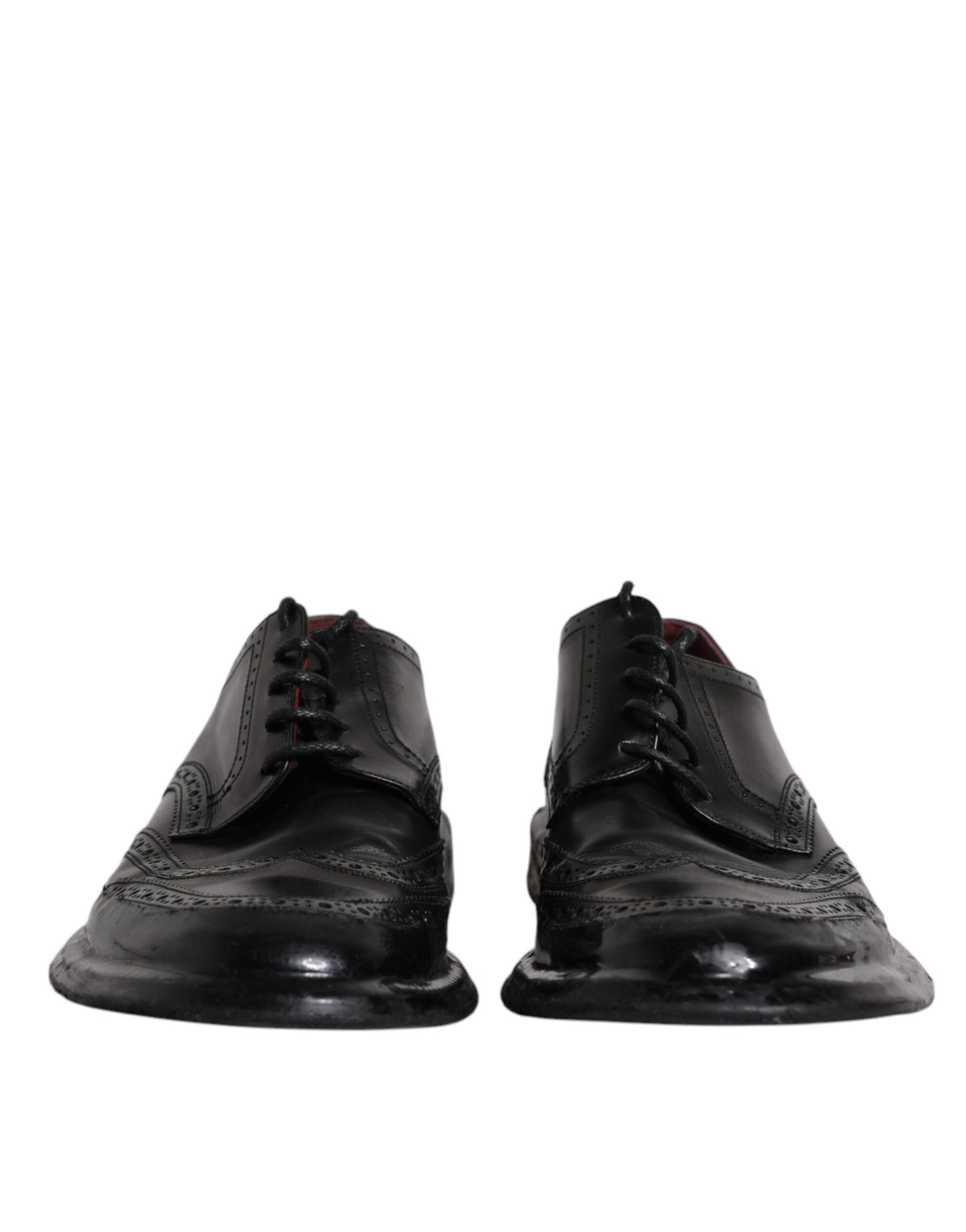 Chaussures habillées Richelieu en cuir noir à bout fleuri Dolce & Gabbana