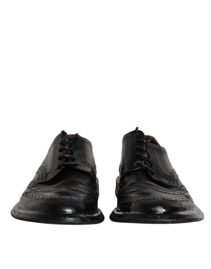 Chaussures habillées Richelieu en cuir noir à bout fleuri Dolce & Gabbana