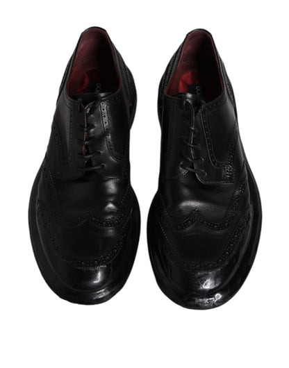 Chaussures habillées Richelieu en cuir noir à bout fleuri Dolce & Gabbana