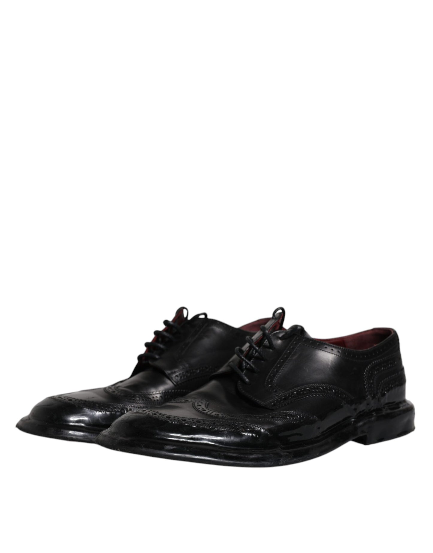 Chaussures habillées Richelieu en cuir noir à bout fleuri Dolce & Gabbana