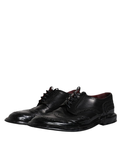 Chaussures habillées Richelieu en cuir noir à bout fleuri Dolce & Gabbana
