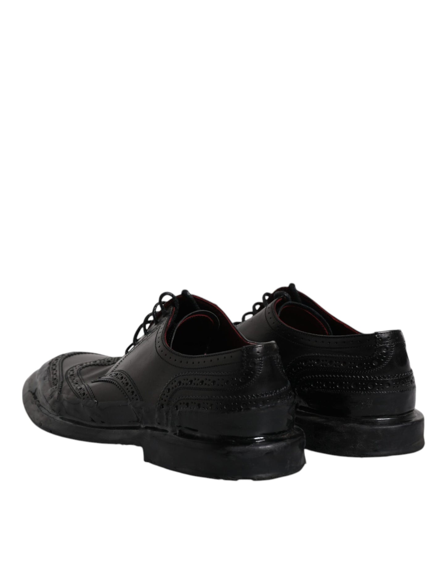 Chaussures habillées Richelieu en cuir noir à bout fleuri Dolce & Gabbana