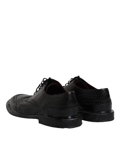Chaussures habillées Richelieu en cuir noir à bout fleuri Dolce & Gabbana