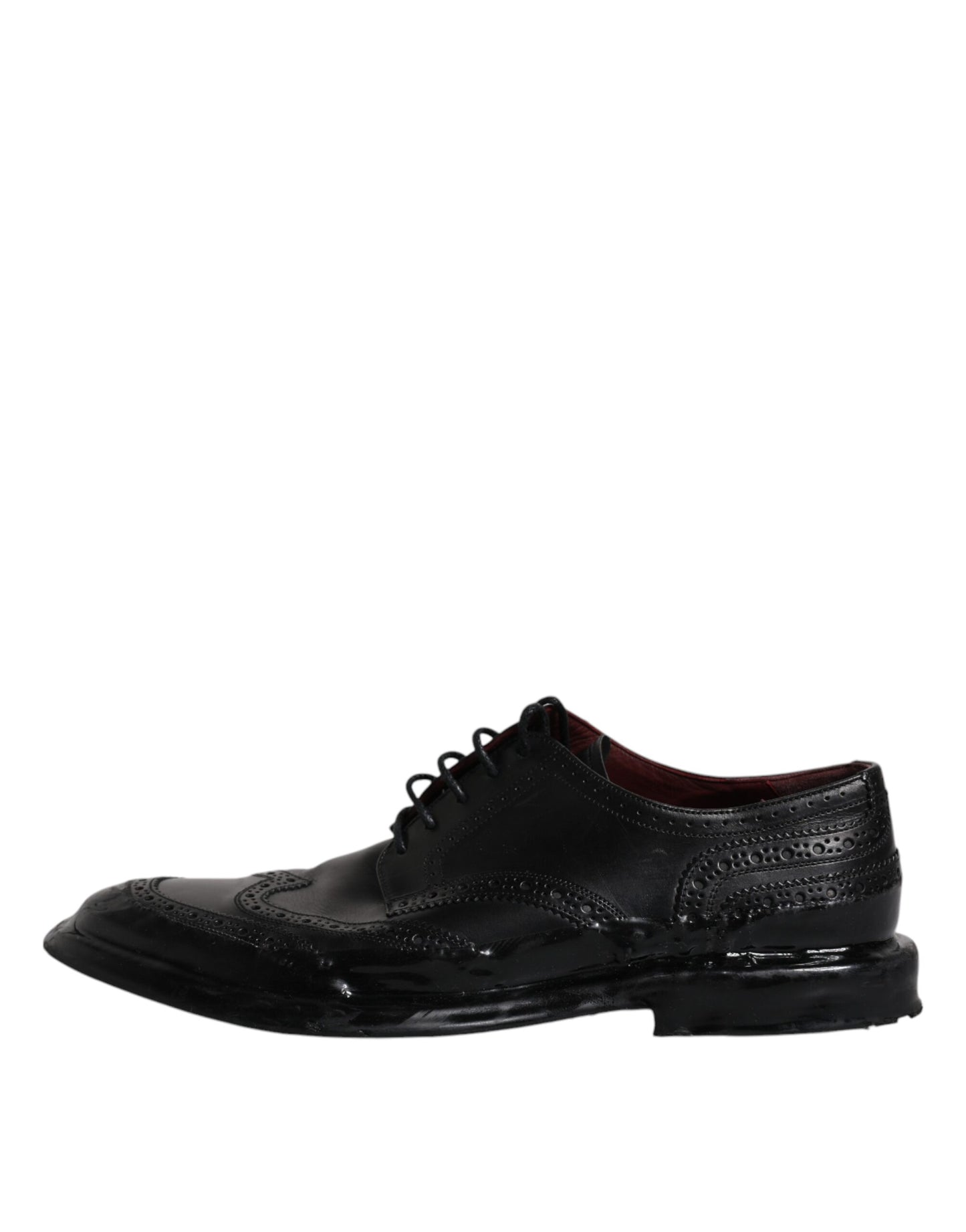 Chaussures habillées Richelieu en cuir noir à bout fleuri Dolce & Gabbana