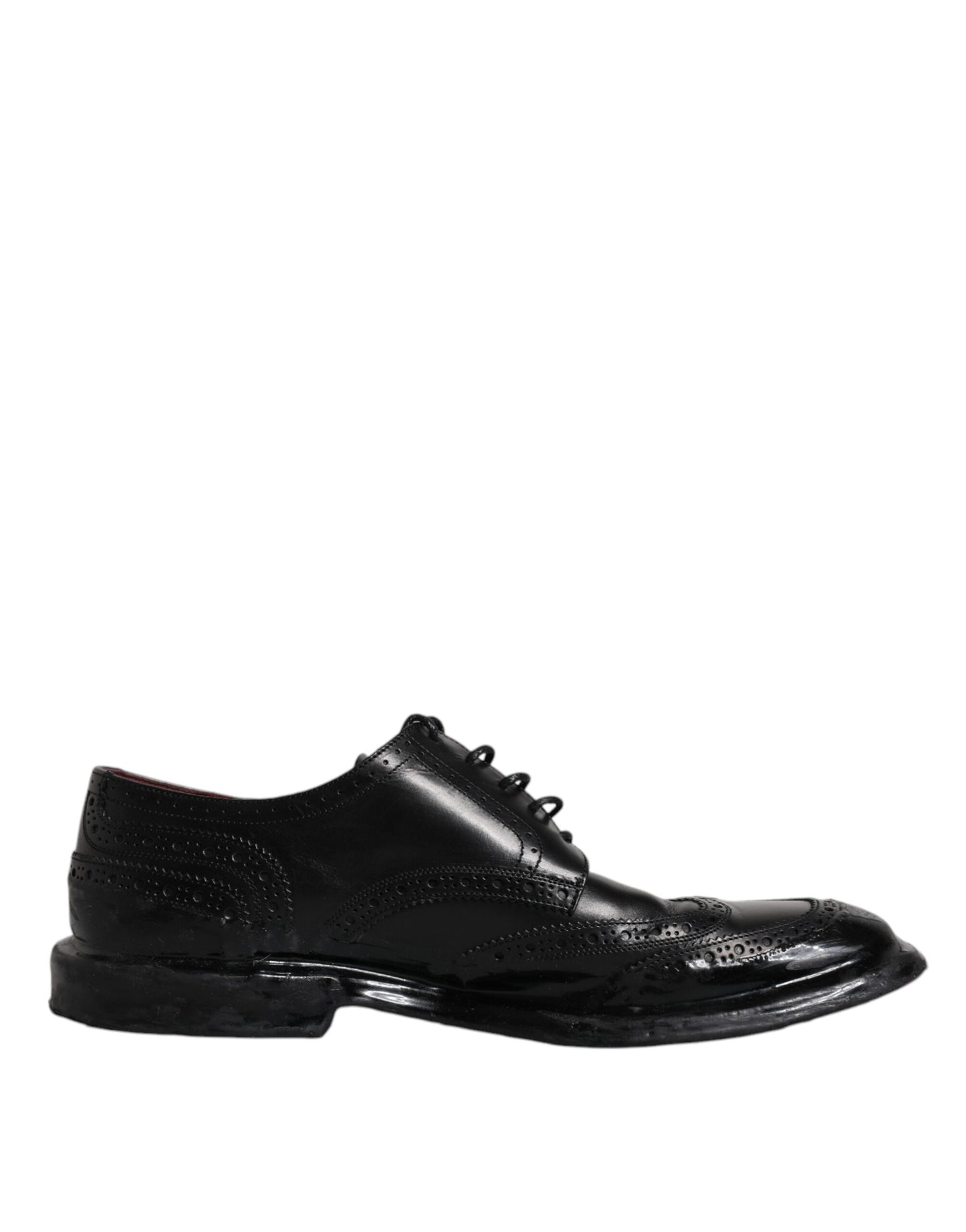 Chaussures habillées Richelieu en cuir noir à bout fleuri Dolce & Gabbana