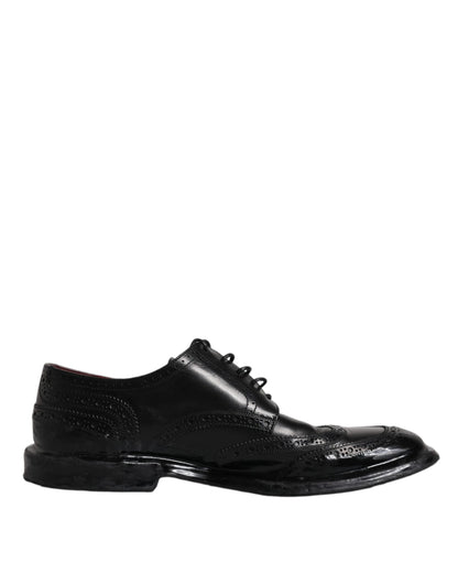Chaussures habillées Richelieu en cuir noir à bout fleuri Dolce & Gabbana