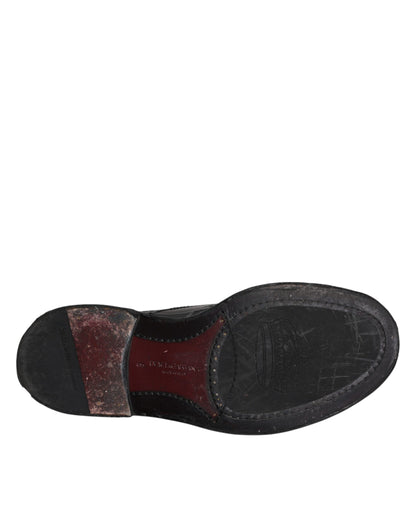 Chaussures habillées Richelieu en cuir noir à bout fleuri Dolce & Gabbana