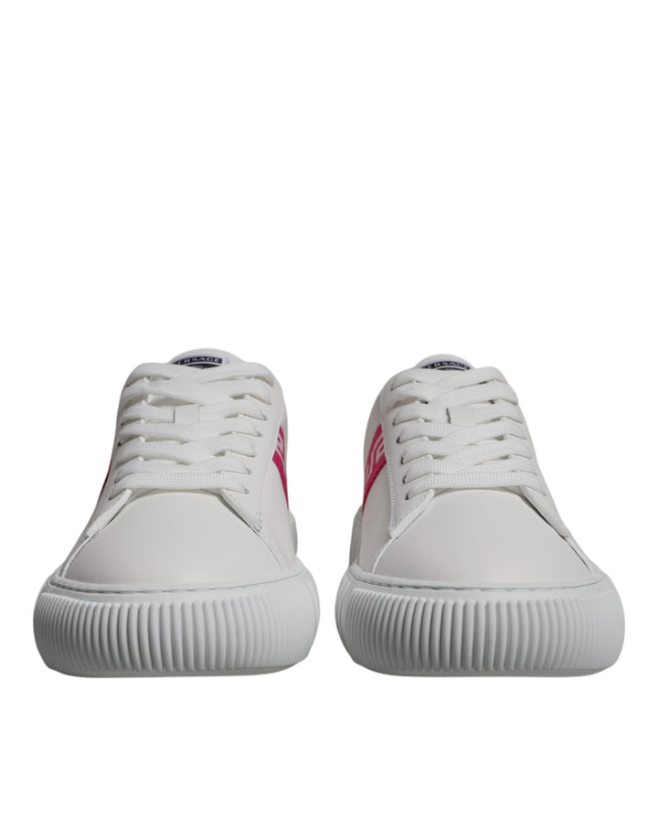 Zapatillas Versace blancas y rosas con estampado Greca, de plataforma baja
