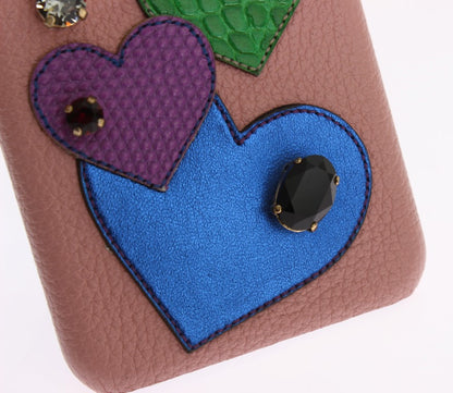 Étui de téléphone en cuir rose cœur cristal Dolce & Gabbana