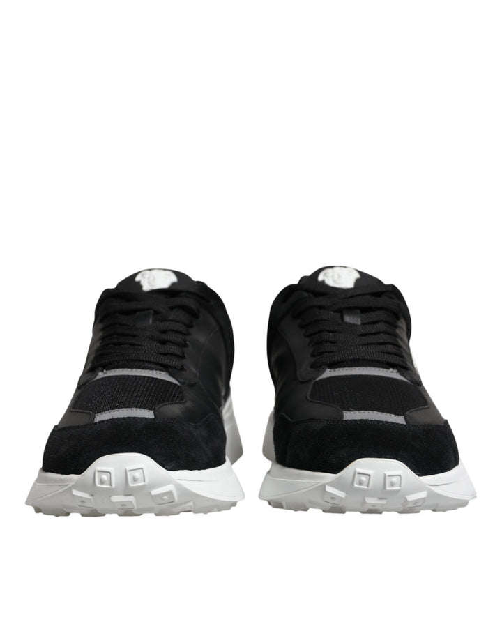 Zapatillas Bajas Versace de Lona Negra y Cuatro Tejidos Medusa