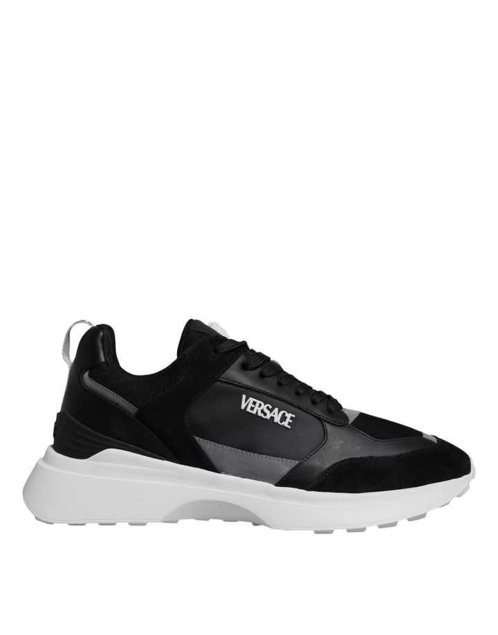 Zapatillas Bajas Versace de Lona Negra y Cuatro Tejidos Medusa